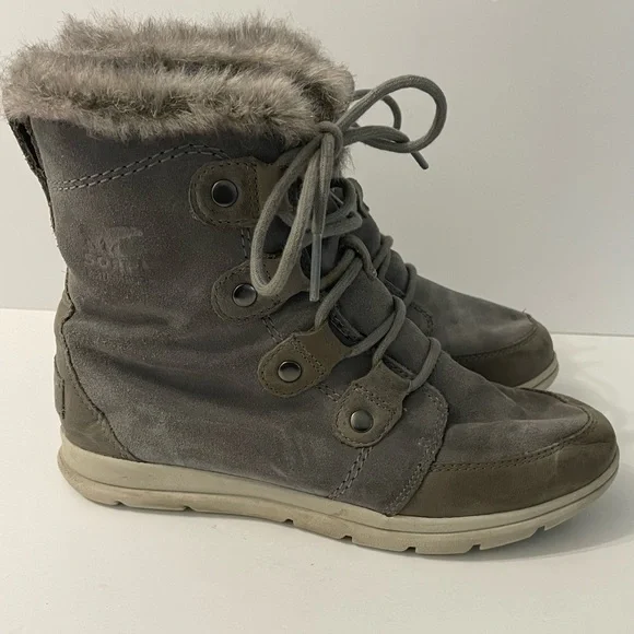 Sorel Explorer Joan Winter Boots Women’s Size 8 Gray Suede Fur Waterproof EUC - Picture 8 of 13